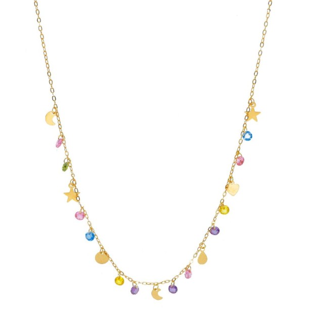 Girocollo in oro giallo 750/ooo e cristallo artificiale con charms