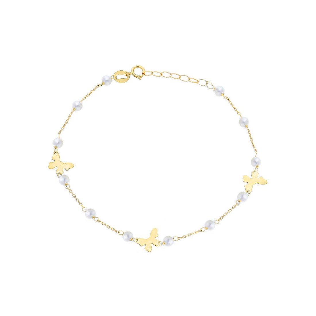 Bracciale in oro giallo 750/°°° e perla con farfalla