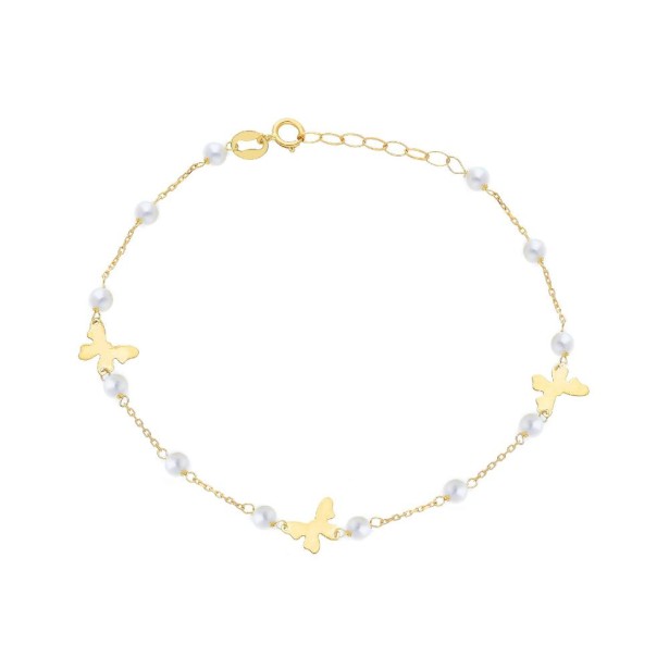 Bracciale in oro giallo 750/°°° e perla con farfalla