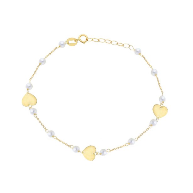 Bracciale in oro giallo 750/°°° e perla con cuore