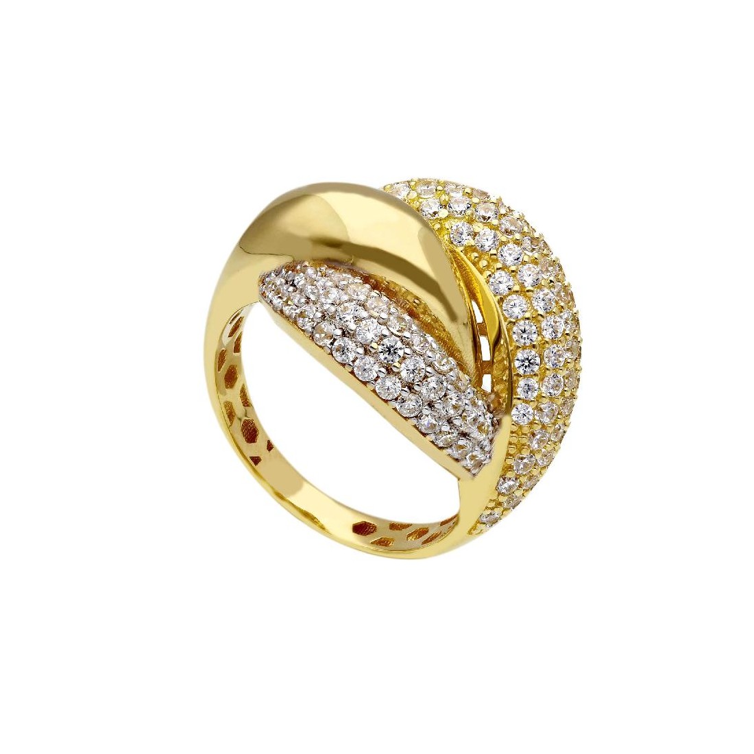 Anello fascia in oro giallo e bianco 750/ooo e zirconia cubica