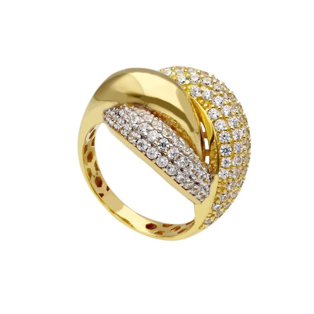 Anello fascia in oro giallo e bianco 750/ooo e zirconia cubica
