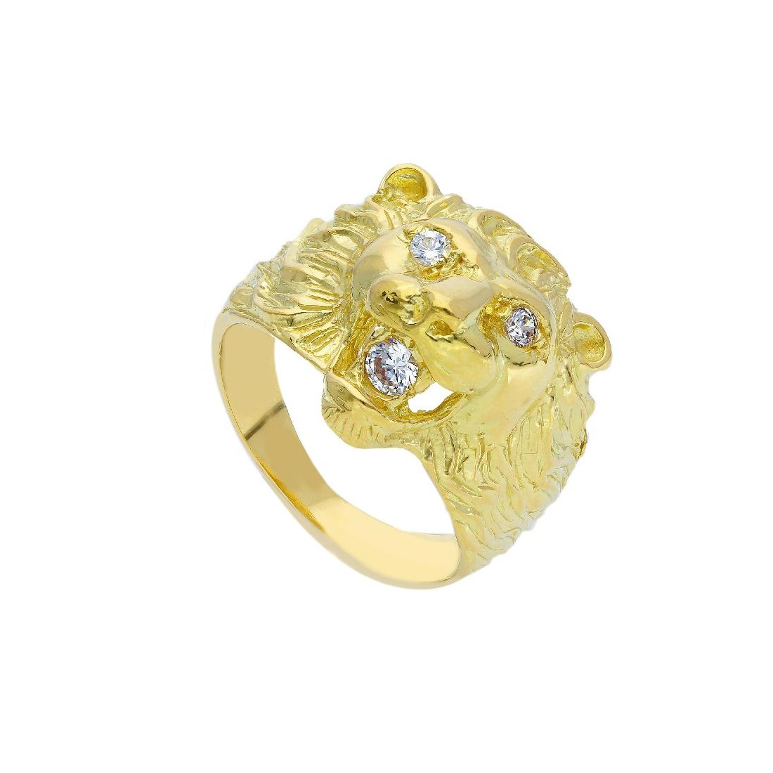 Anello in oro giallo 750/°°° e zirconia cubica con leone