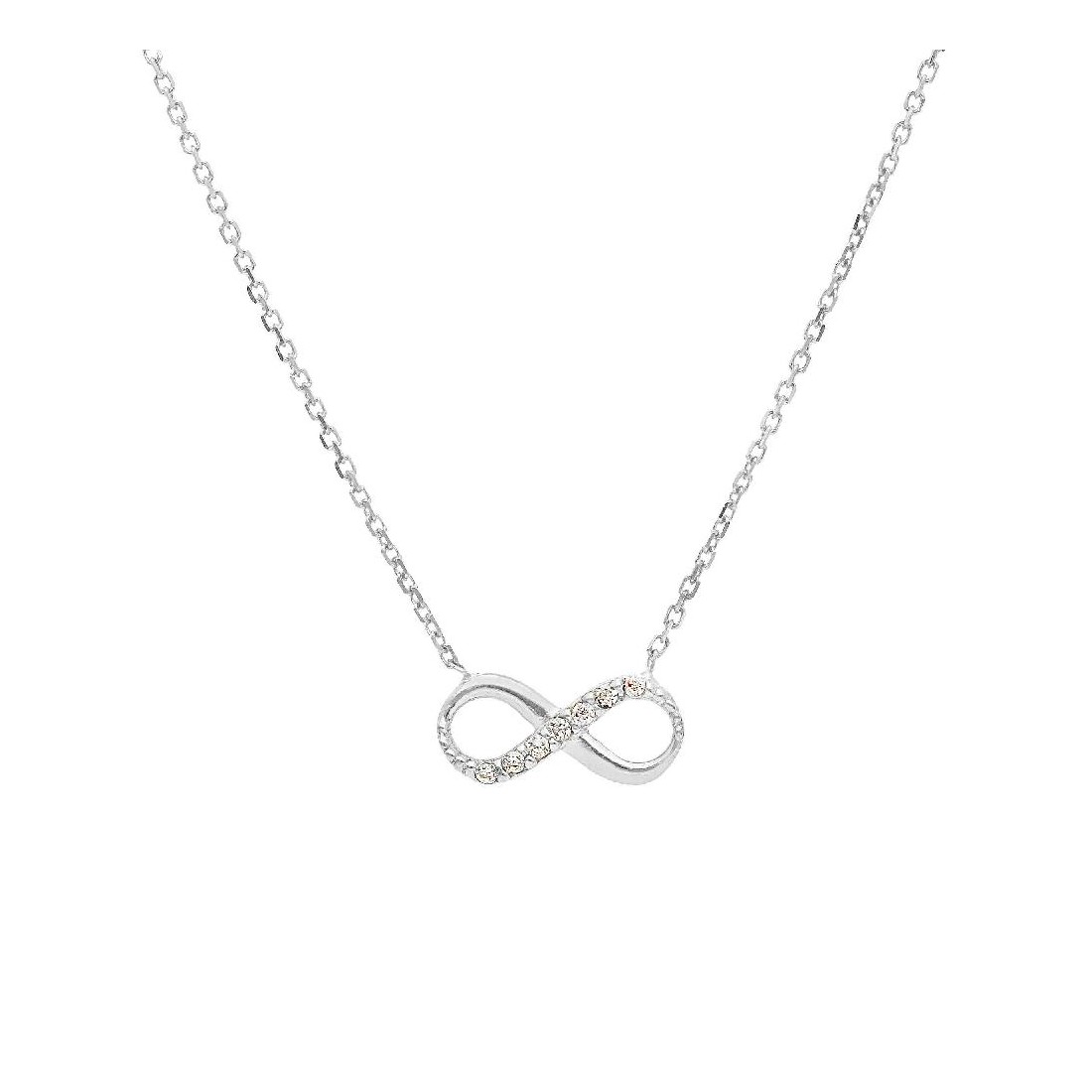 Girocollo in oro bianco 750/ooo e zirconia cubica con infinito