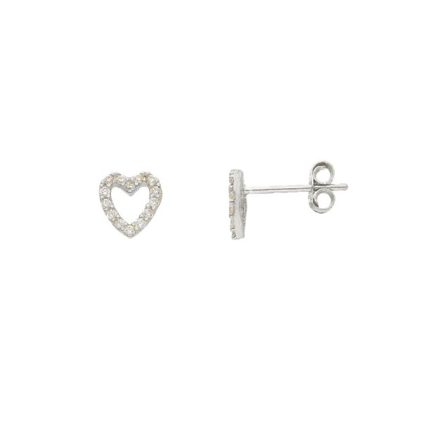 Orecchini lobo in oro bianco 750/ooo e zirconia cubica con cuore