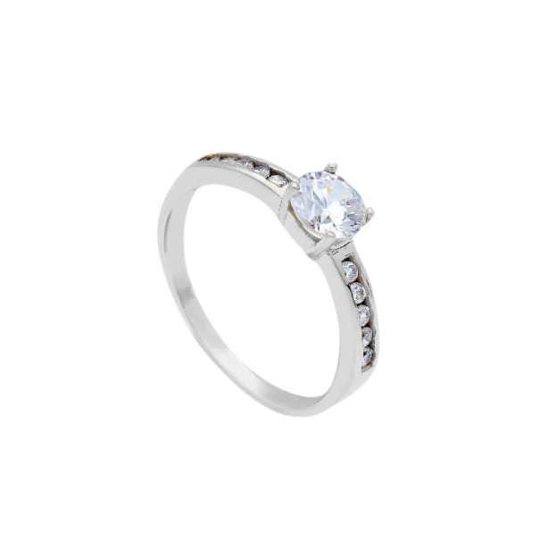 Anello solitario in oro bianco 750/°°° e zirconia cubica