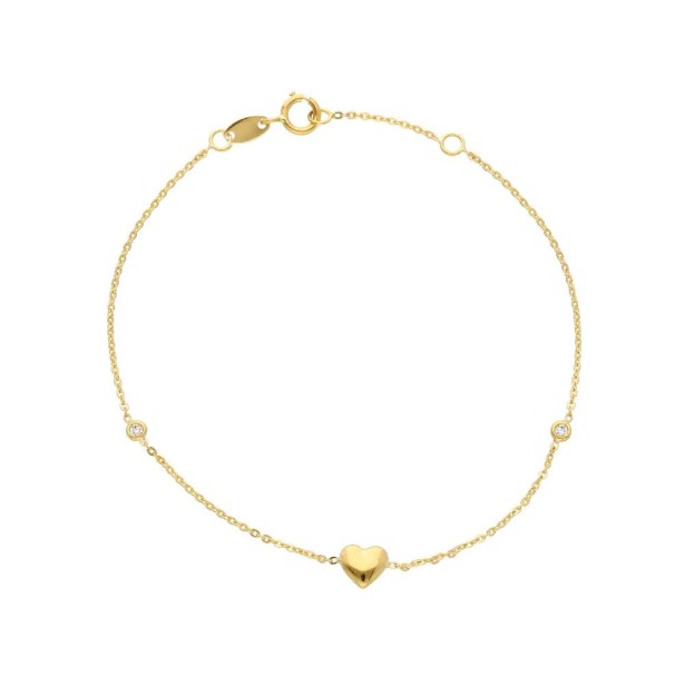 Bracciale in oro giallo 750/ooo e zirconia cubica con cuore