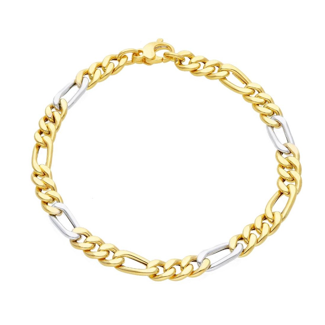 Bracciale catena figaro in oro giallo e bianco 750/°°°
