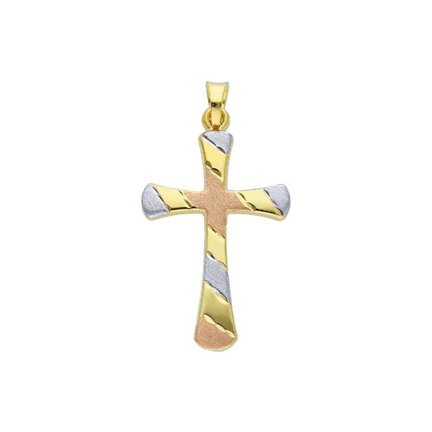 Ciondolo croce in oro tre colori 750/°°°