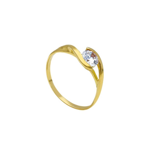Anello solitario in oro giallo 750/ooo e zirconia cubica