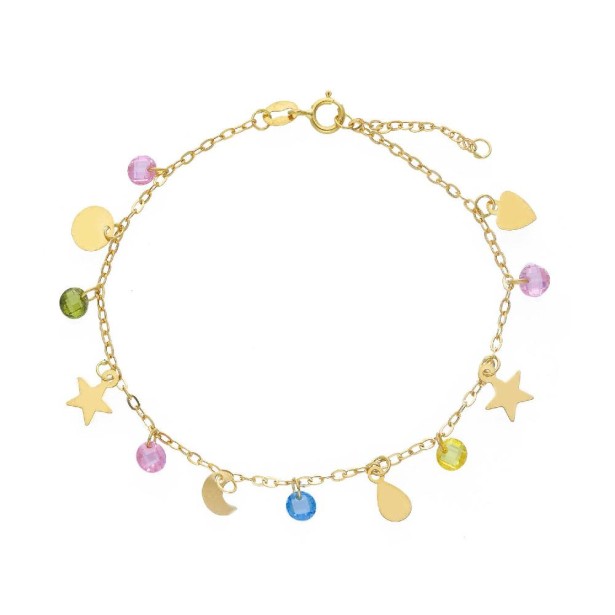 Bracciale in oro giallo 750/ooo e cristallo artificiale con charms