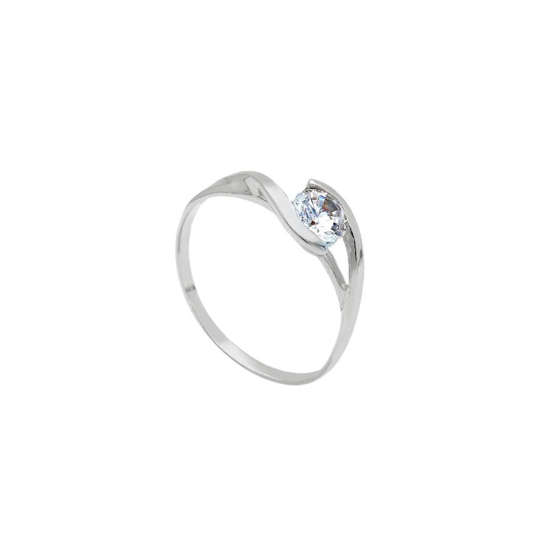 Anello solitario in oro bianco 750/ooo e zirconia cubica