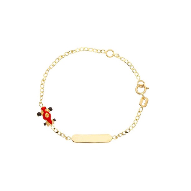 Bracciale targa in oro giallo 750/ooo e smalto con automobile
