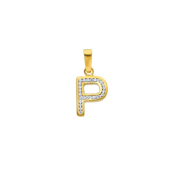 Ciondolo in oro giallo 750/°°° e zirconia cubica con iniziale