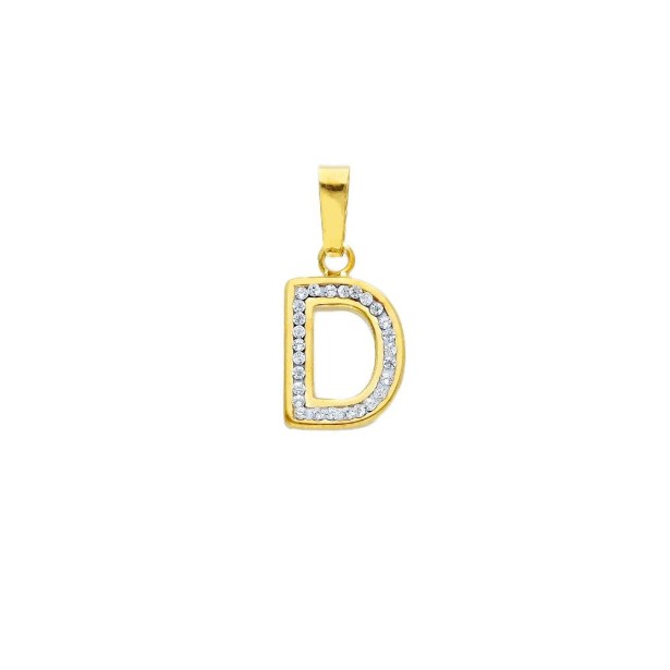 Ciondolo in oro giallo 750/ooo e zirconia cubica con iniziale