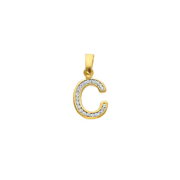 Ciondolo in oro giallo 750/ooo e zirconia cubica con iniziale