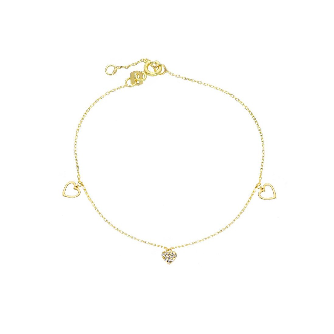 Bracciale in oro giallo 375/ooo e zirconia cubica con cuore