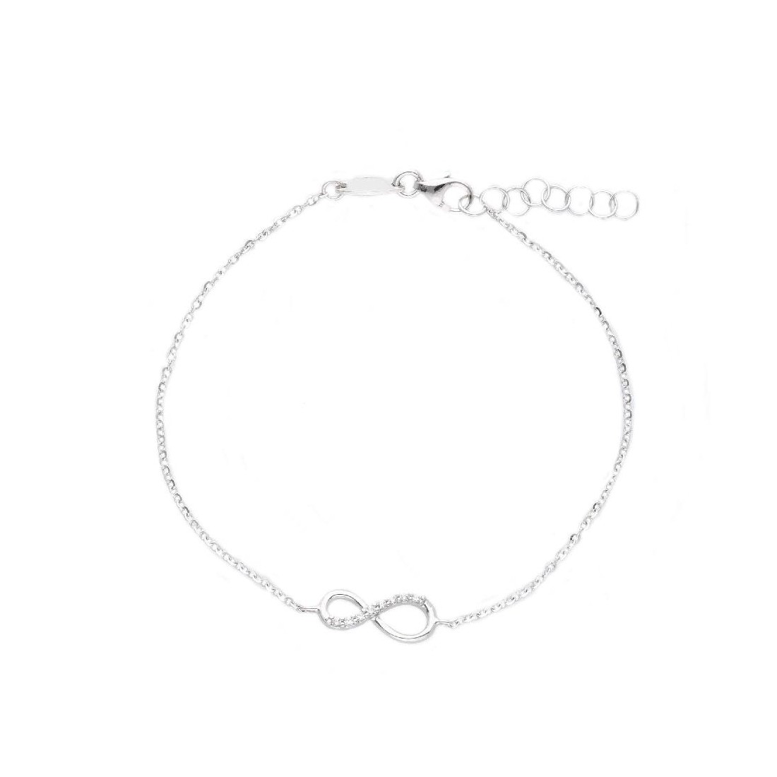Bracciale in oro bianco 375/°°° e zirconia cubica con infinito