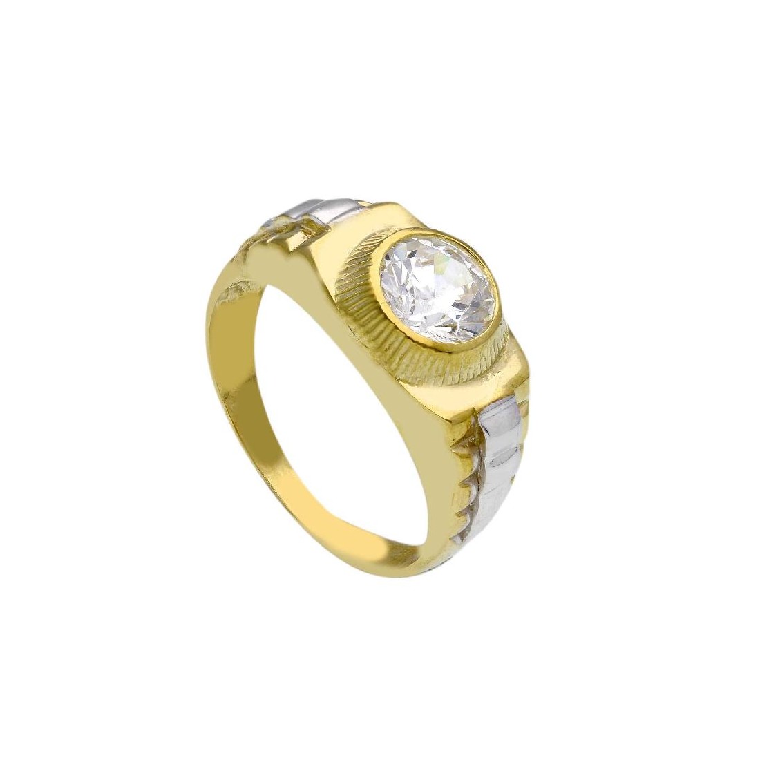 Anello in oro giallo e bianco 375/°°° e zirconia cubica