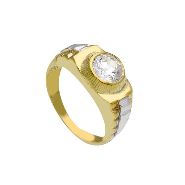 Anello in oro giallo e bianco 375/°°° e zirconia cubica