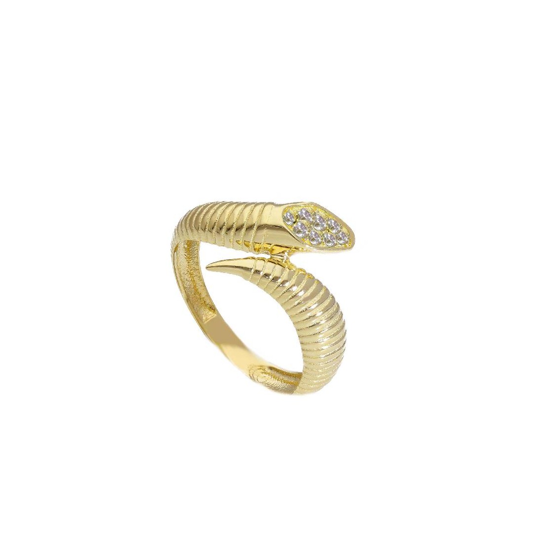 Anello in oro giallo 375/ooo e zirconia cubica con serpente