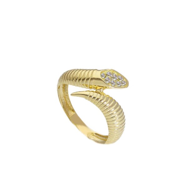 Anello in oro giallo 375/ooo e zirconia cubica con serpente