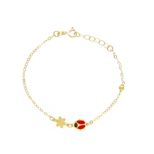 Bracciale in oro giallo 375/ooo e smalto con coccinella