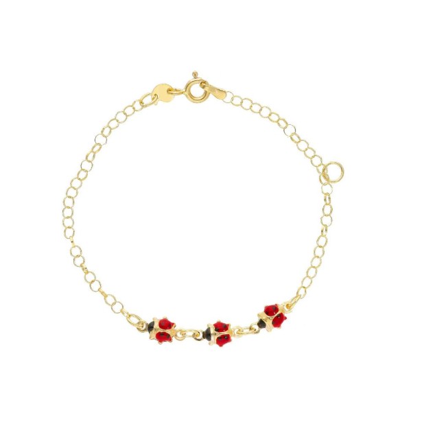 Bracciale in oro giallo 375/°°° e smalto con coccinella
