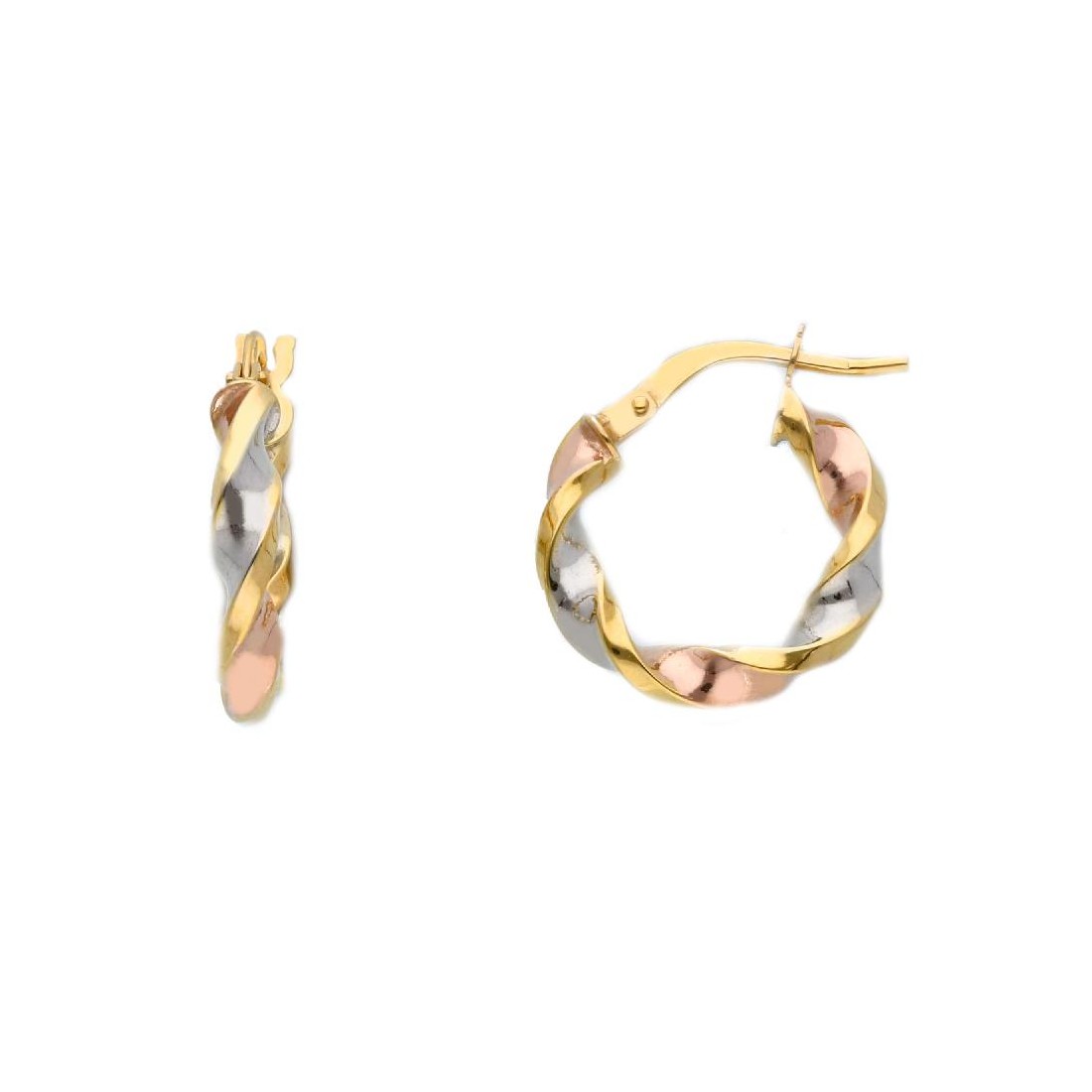 Orecchini cerchio in oro tre colori 375/°°°