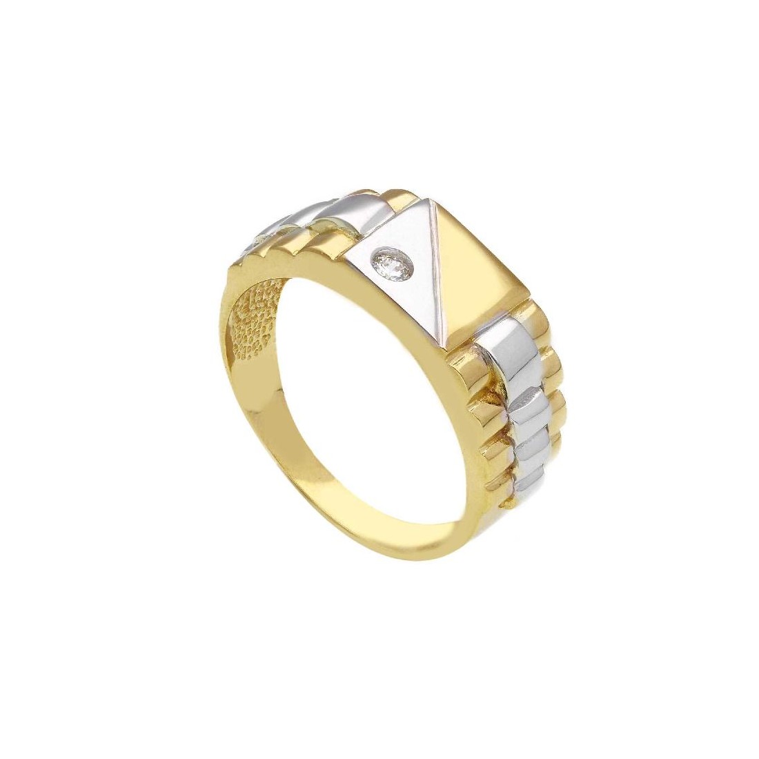 Anello chevalier in oro giallo e bianco 375/ooo ezirconia cubica
