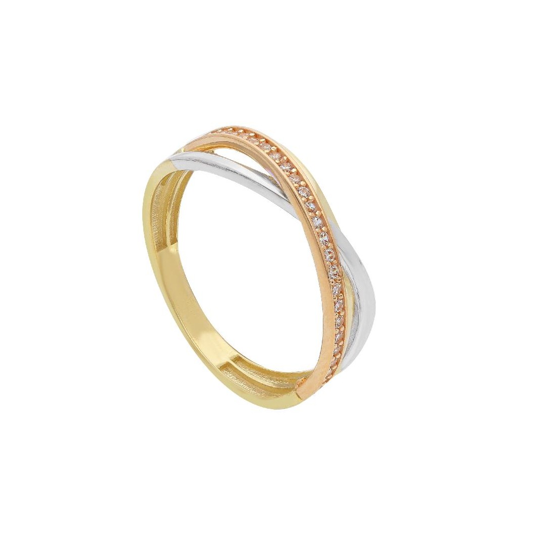 Anello in oro tre colori 375/°°° e zirconia cubica