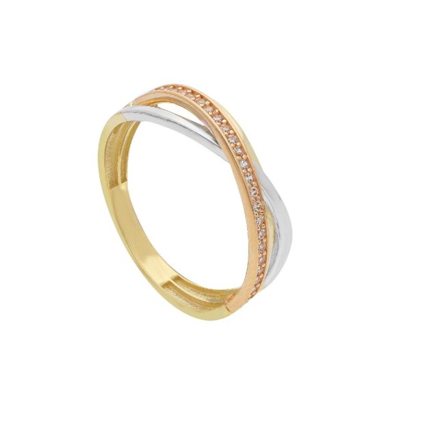 Anello in oro tre colori 375/°°° e zirconia cubica
