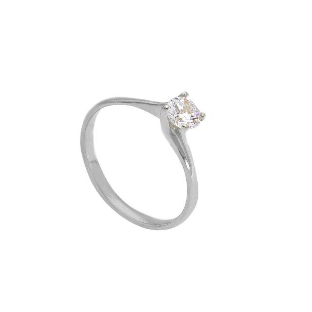 Anello solitario in oro bianco 375/ooo e zirconia cubica