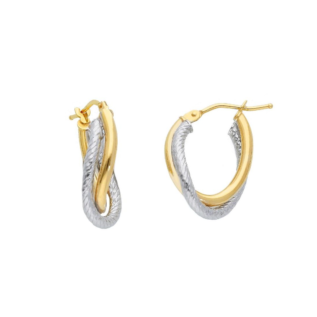 Orecchini cerchio in oro giallo e bianco 375/°°°