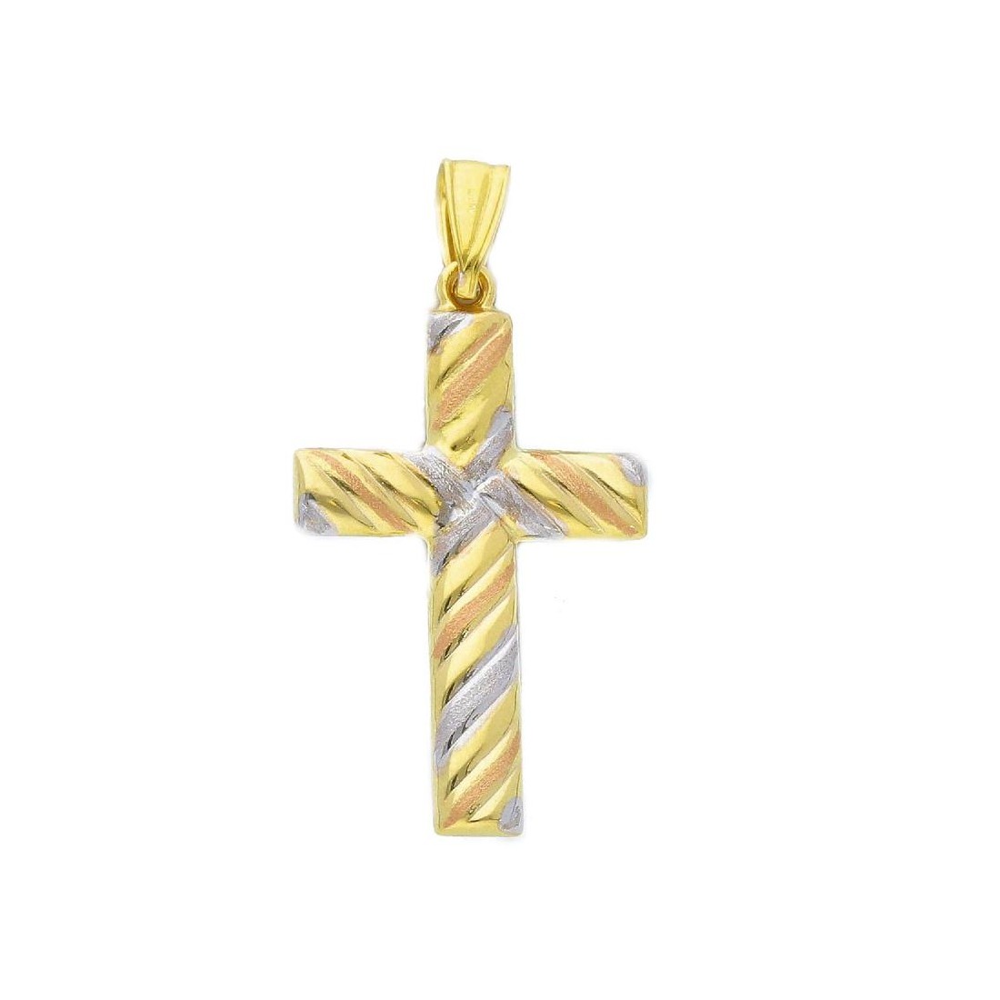 Ciondolo in oro tre colori 375/ooo con croce