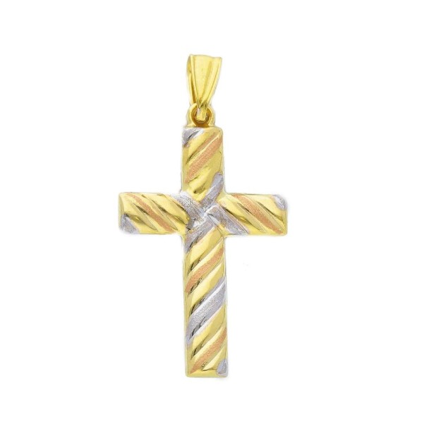 Ciondolo in oro tre colori 375/ooo con croce