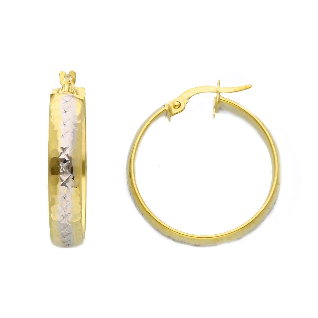 Orecchini cerchio in oro giallo e bianco 375/ooo