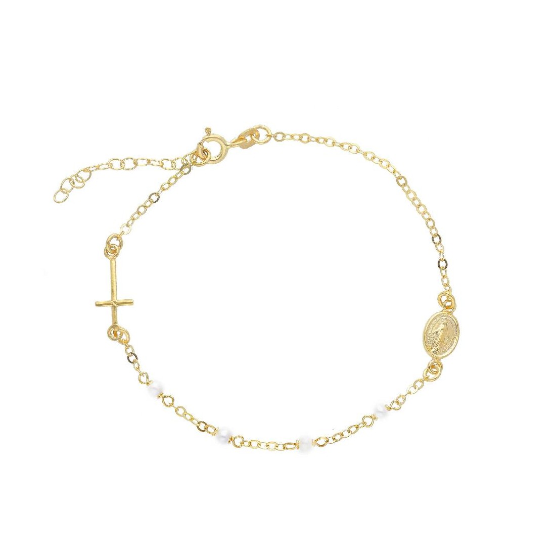 Bracciale rosario in oro giallo 375/°°° e perle