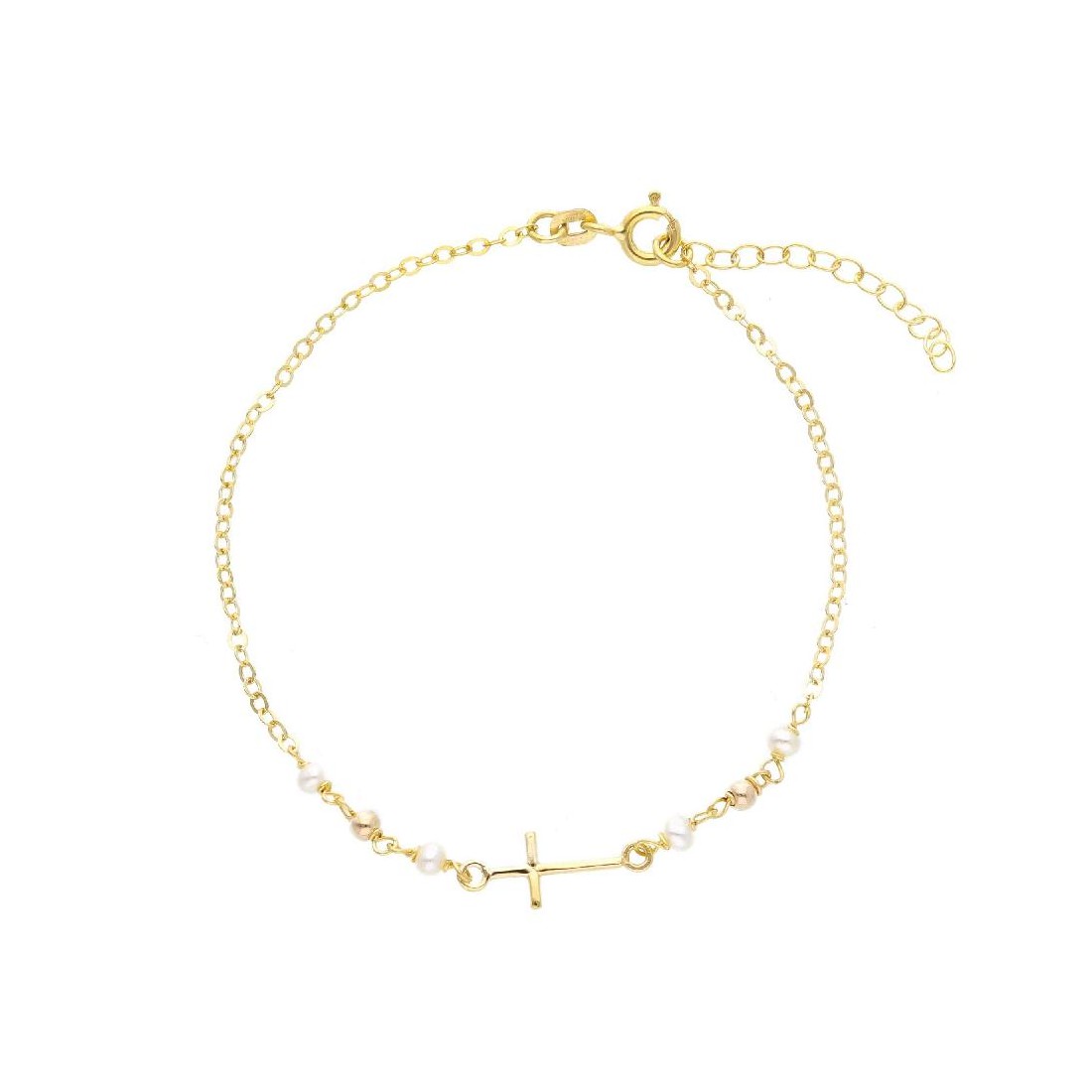 Bracciale in oro giallo 375/°°° e perle con croce