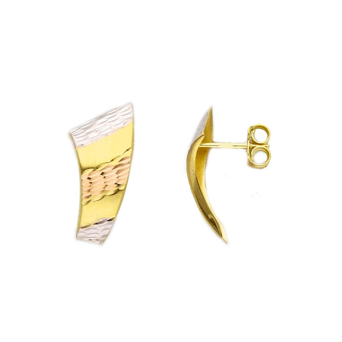 Orecchini lobo in oro tre colori 375/°°°