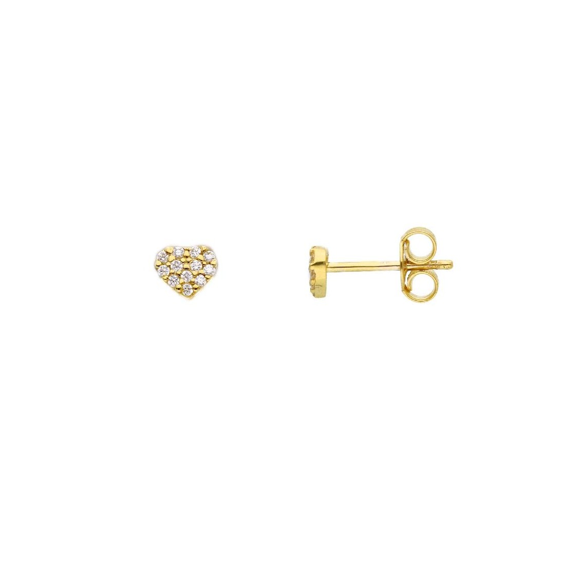 Orecchini lobo in oro giallo 375/°°° e zirconia cubica con cuore