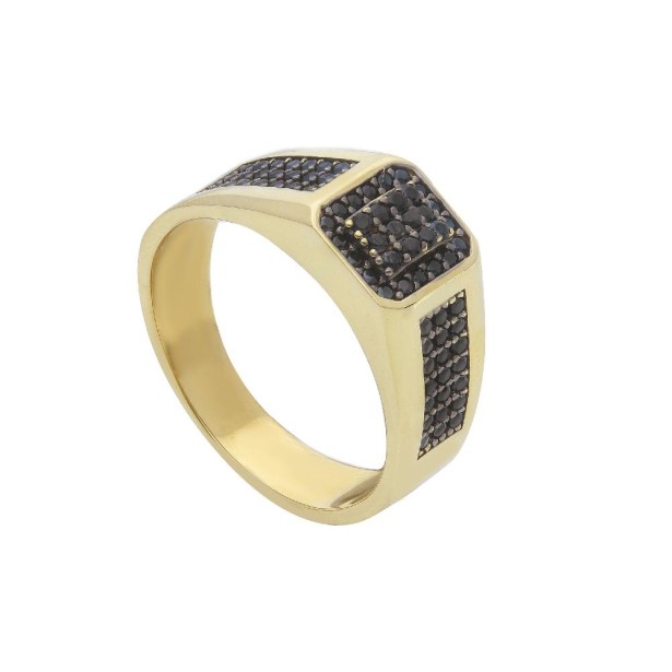 Anello chevalier in oro giallo 375/°°° e zirconia cubica