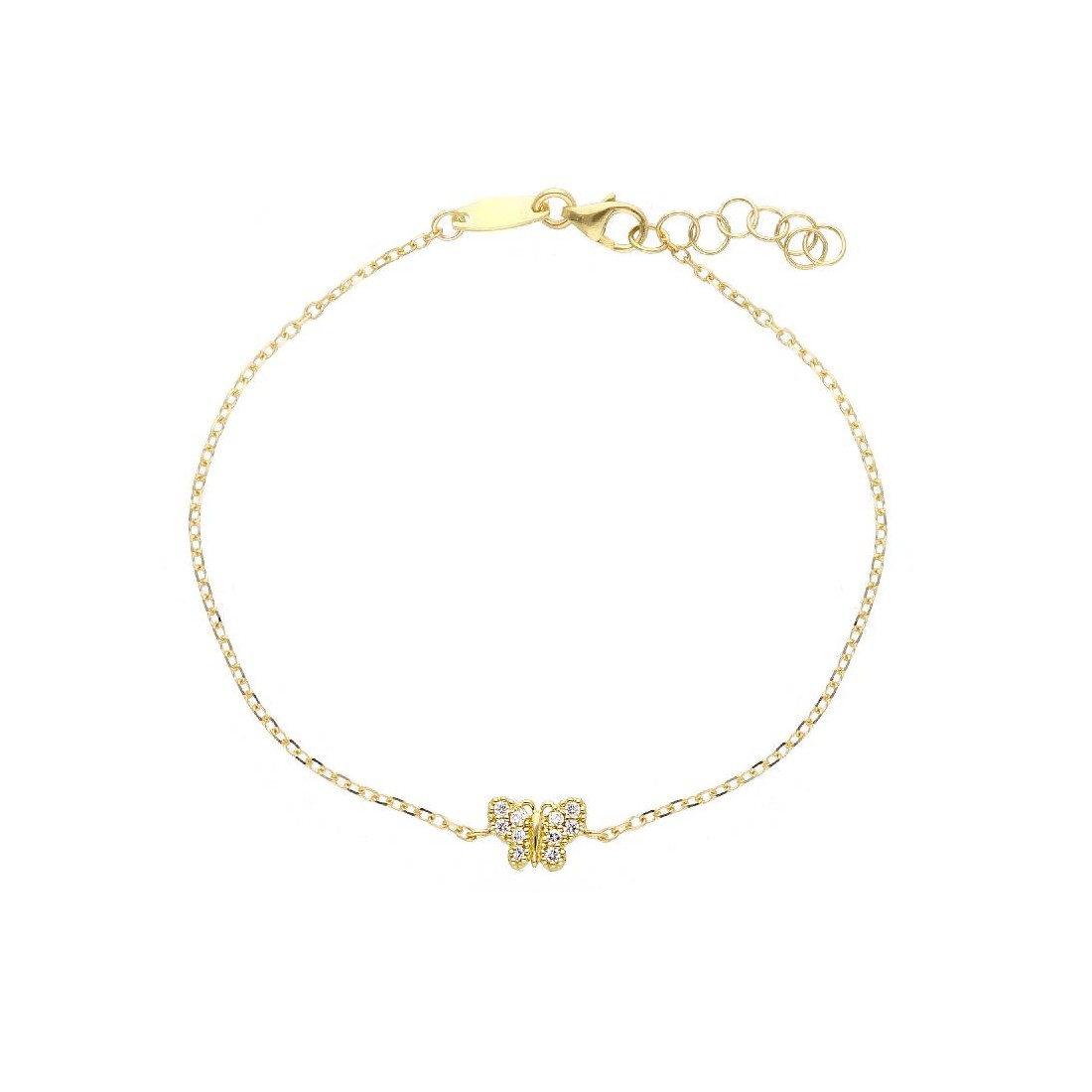 Bracciale in oro giallo 375/ooo e zirconia cubica con farfalla
