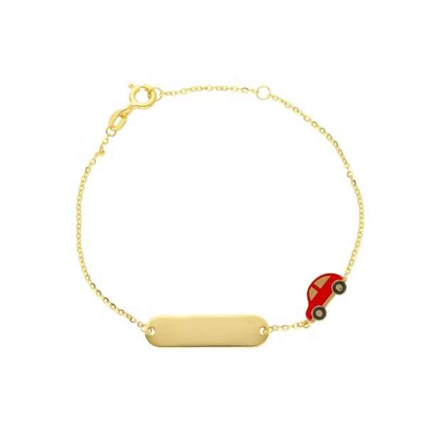 Bracciale targa in oro giallo 375/°°° e smalto con automobile