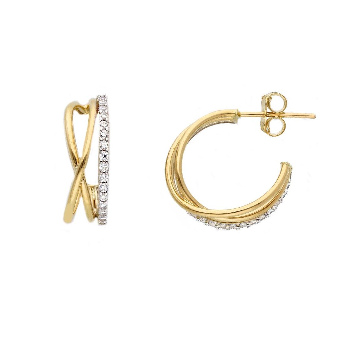Orecchini cerchio in oro giallo 375/°°° e zirconia cubica
