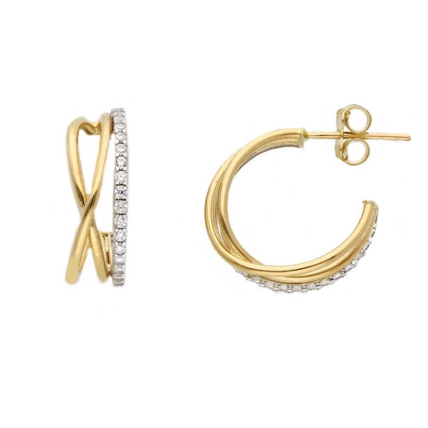 Orecchini cerchio in oro giallo 375/°°° e zirconia cubica