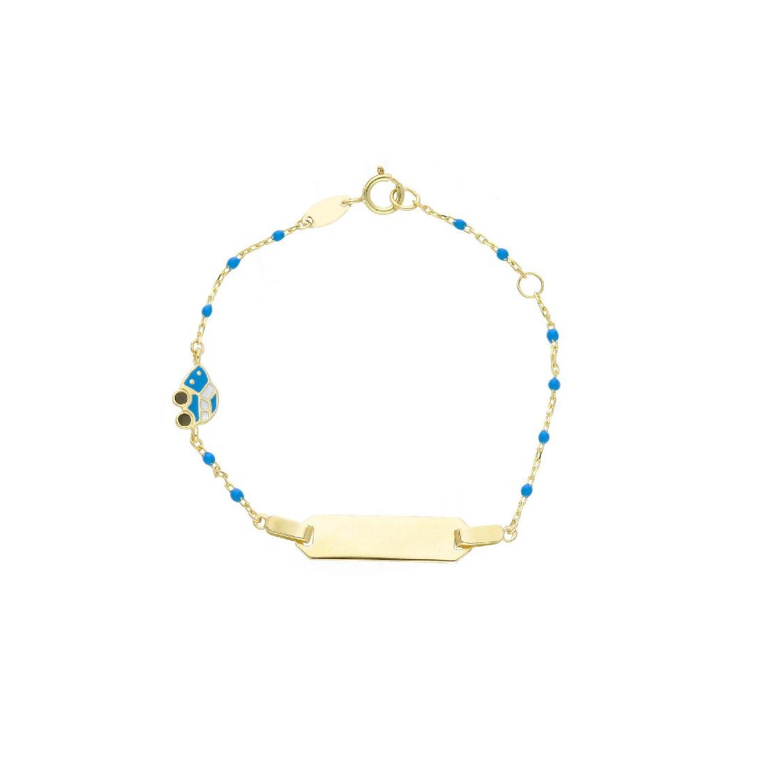 Bracciale targa in oro giallo 375/ooo e smalto con