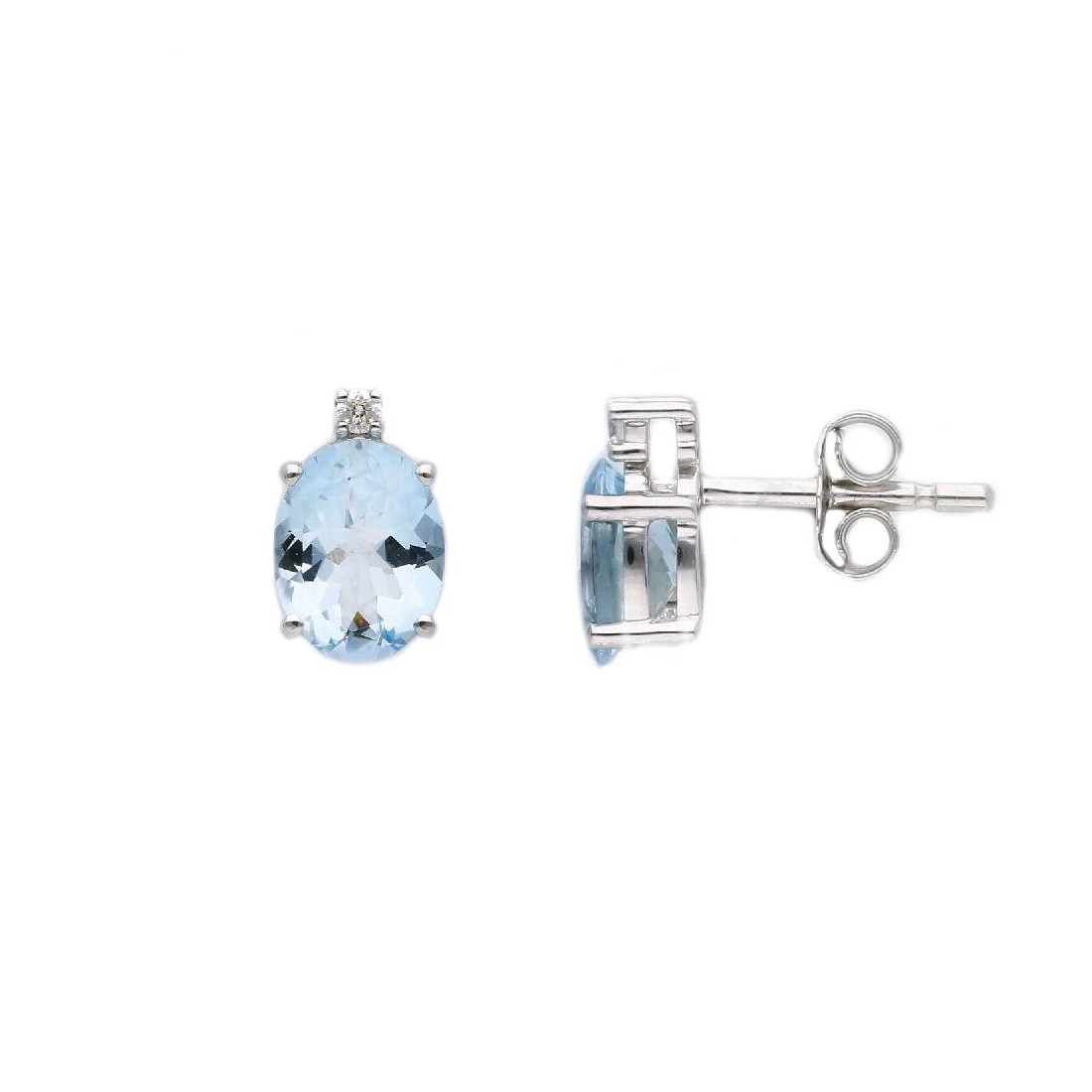 Orecchino lobo in oro bianco 750/°°° diamante e acquamarina