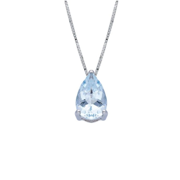 Girocollo in oro bianco 750/°°° e acquamarina con goccia