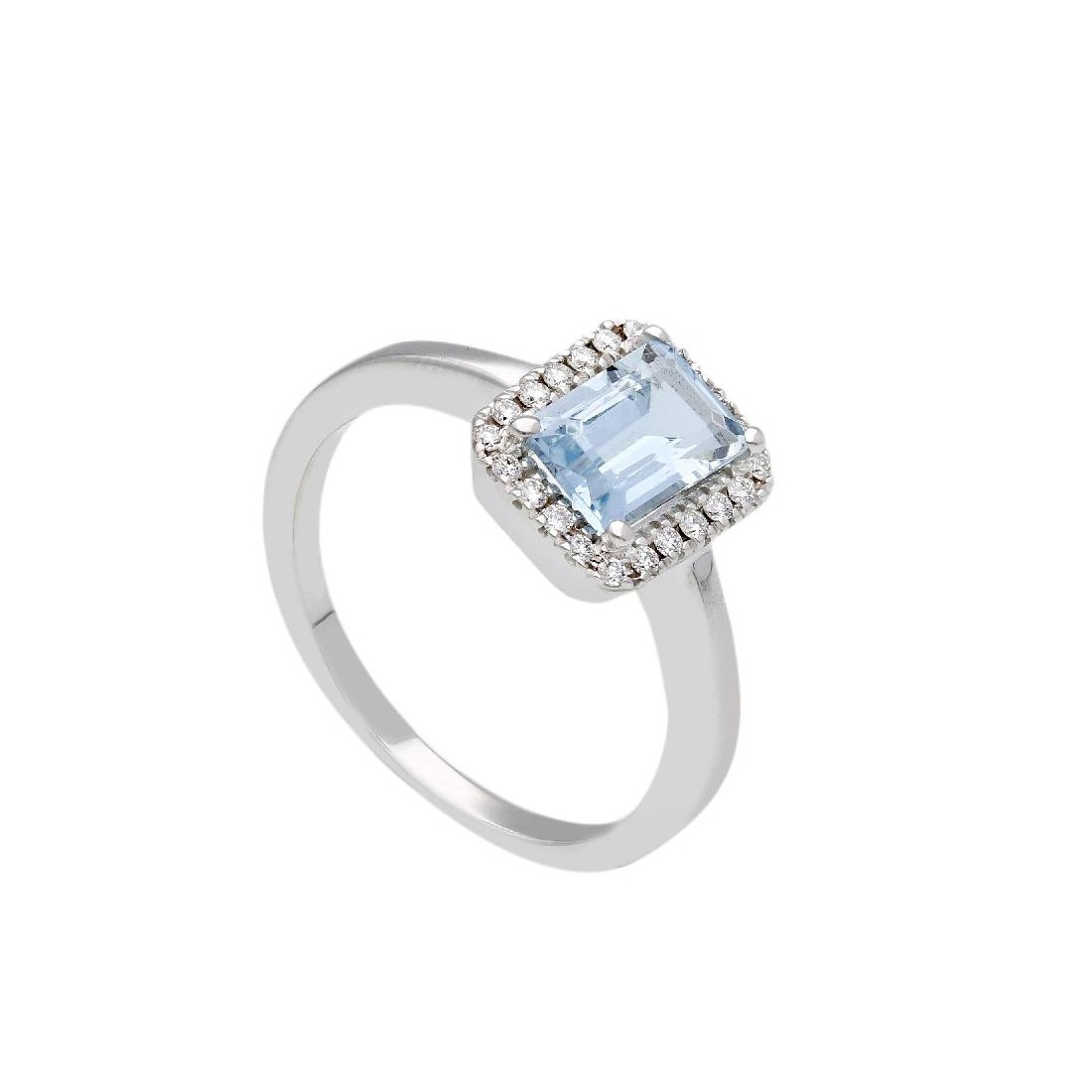 Anello in oro bianco 750/°°° diamante e acquamarina
